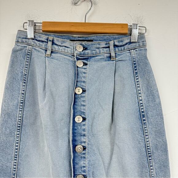 3X1 Light Wash Denim Button Front Midi Jean Skirt Womens 26 Coastal Cowgirl - Picture 4 of 9